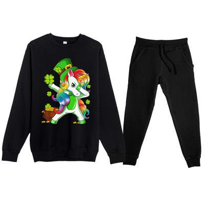 Dabbing Unicorn St Patricks Day Irish Shamrock Premium Crewneck Sweatsuit Set