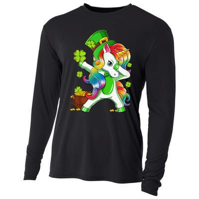 Dabbing Unicorn St Patricks Day Irish Shamrock Cooling Performance Long Sleeve Crew