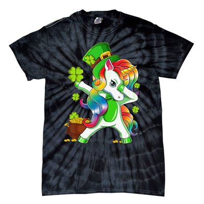 Dabbing Unicorn St Patricks Day Irish Shamrock Tie-Dye T-Shirt