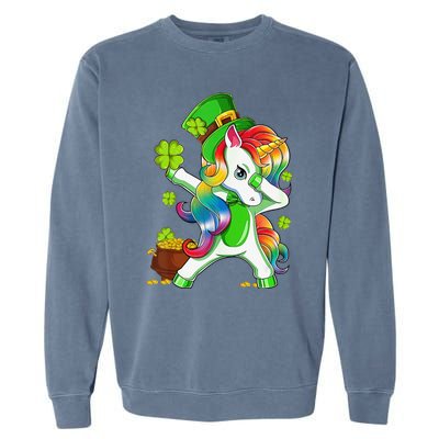 Dabbing Unicorn St Patricks Day Irish Shamrock Garment-Dyed Sweatshirt