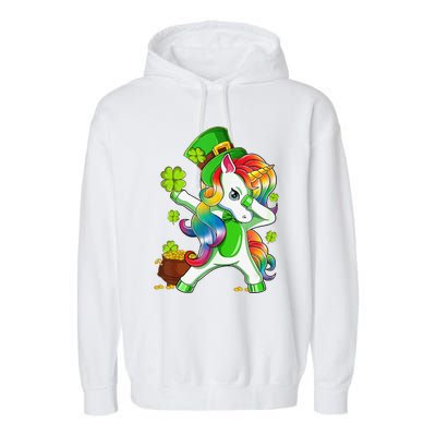 Dabbing Unicorn St Patricks Day Irish Shamrock Garment-Dyed Fleece Hoodie