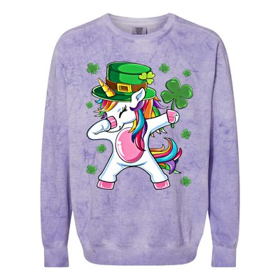 Dabbing Unicorn St Patricks Day Irish Dab Funny Gift Colorblast Crewneck Sweatshirt