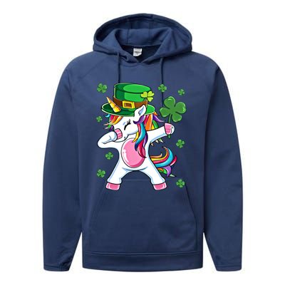 Dabbing Unicorn St Patricks Day Irish Dab Funny Gift Performance Fleece Hoodie