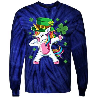 Dabbing Unicorn St Patricks Day Irish Dab Funny Gift Tie-Dye Long Sleeve Shirt