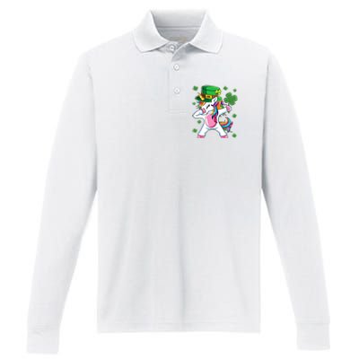 Dabbing Unicorn St Patricks Day Irish Dab Funny Gift Performance Long Sleeve Polo