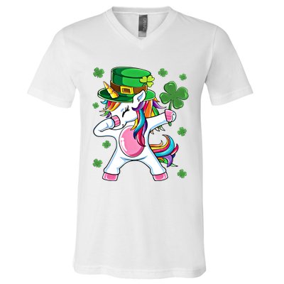 Dabbing Unicorn St Patricks Day Irish Dab Funny Gift V-Neck T-Shirt