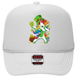 Dabbing Unicorn St Patricks Day Irish Shamrock Gift High Crown Mesh Back Trucker Hat