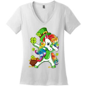 Dabbing Unicorn St Patricks Day Irish Shamrock Gift Women's V-Neck T-Shirt