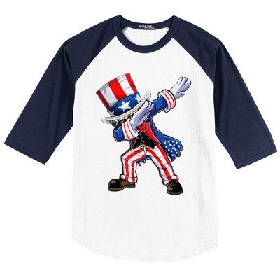 Dabbing Uncle Sam 4th of July Wo Funny Dab Dance Baseball Sleeve Shirt