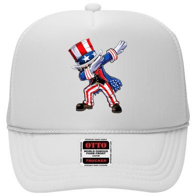 Dabbing Uncle Sam 4th of July Wo Funny Dab Dance High Crown Mesh Back Trucker Hat