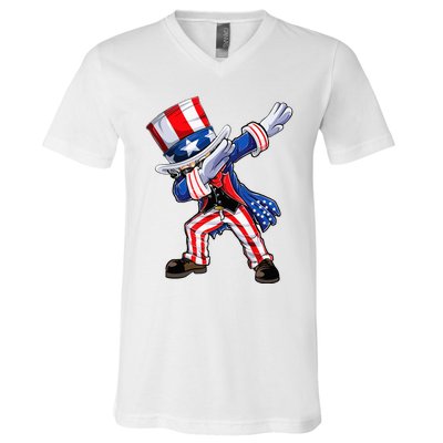 Dabbing Uncle Sam 4th of July Wo Funny Dab Dance V-Neck T-Shirt