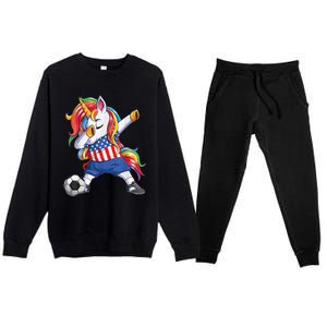 Dab Unicorn United States Football Soccer Jersey US Flag Premium Crewneck Sweatsuit Set