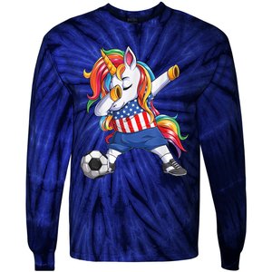 Dab Unicorn United States Football Soccer Jersey US Flag Tie-Dye Long Sleeve Shirt