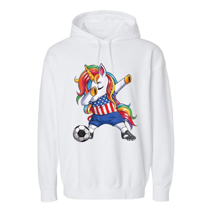 Dab Unicorn United States Football Soccer Jersey US Flag Garment-Dyed Fleece Hoodie