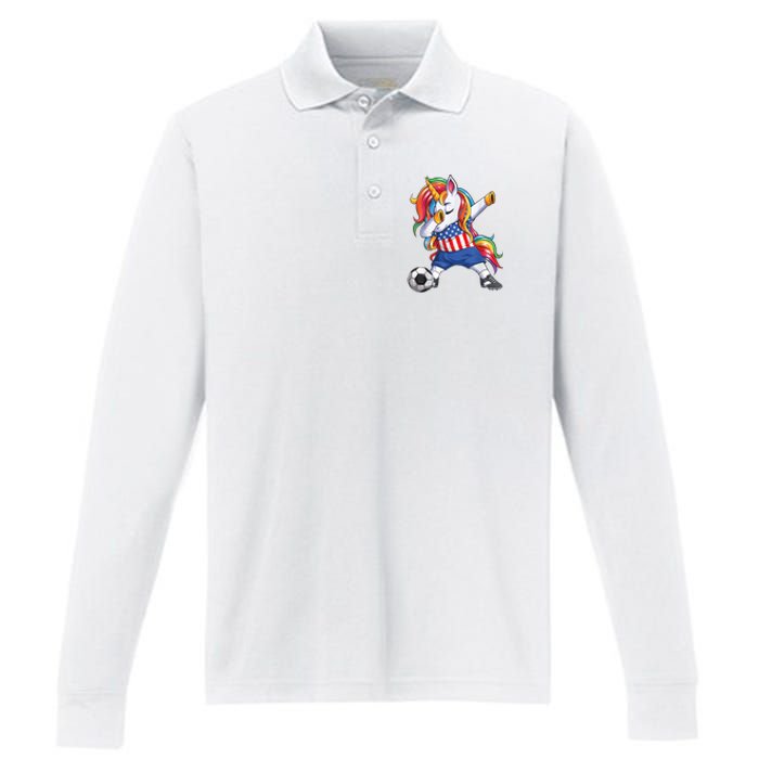 Dab Unicorn United States Football Soccer Jersey US Flag Performance Long Sleeve Polo