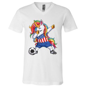 Dab Unicorn United States Football Soccer Jersey US Flag V-Neck T-Shirt