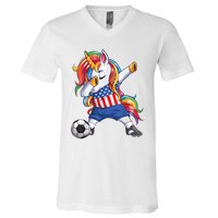 Dab Unicorn United States Football Soccer Jersey US Flag V-Neck T-Shirt