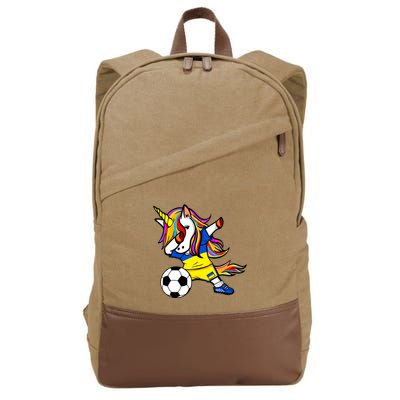 Dabbing Unicorn Ukraine Football Ukrainian Flag Soccer Cotton Canvas Backpack