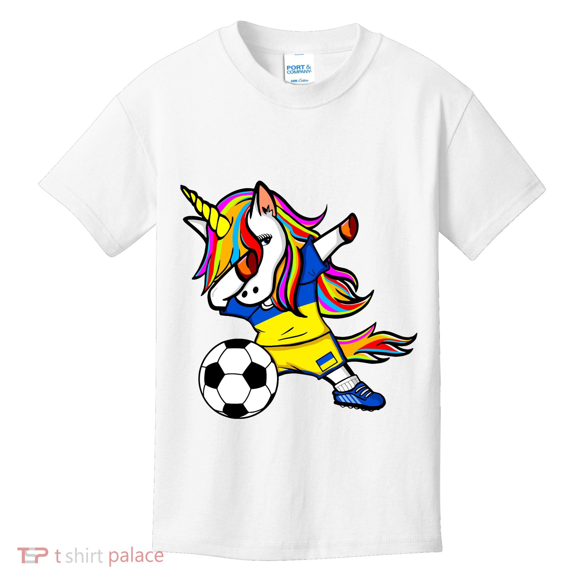 Dabbing Unicorn Ukraine Football Ukrainian Flag Soccer Kids T-Shirt