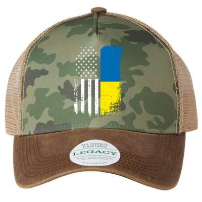 Distressed USA Ukraine Flag Stand With Ukraine Legacy Tie Dye Trucker Hat