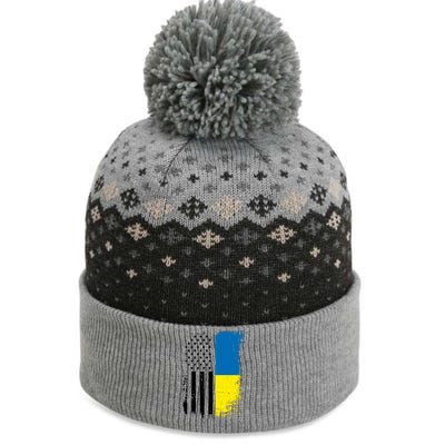 Distressed USA Ukraine Flag Stand With Ukraine The Baniff Cuffed Pom Beanie