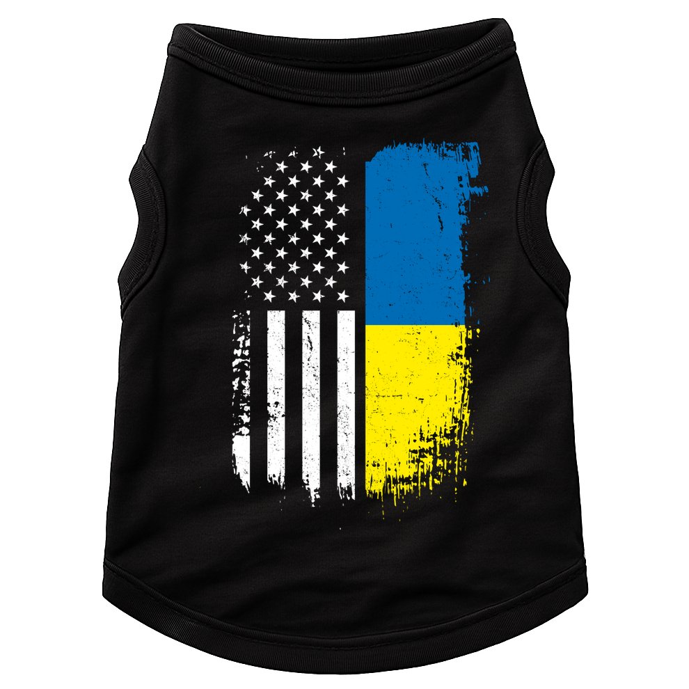 Distressed USA Ukraine Flag Stand With Ukraine Doggie Tank
