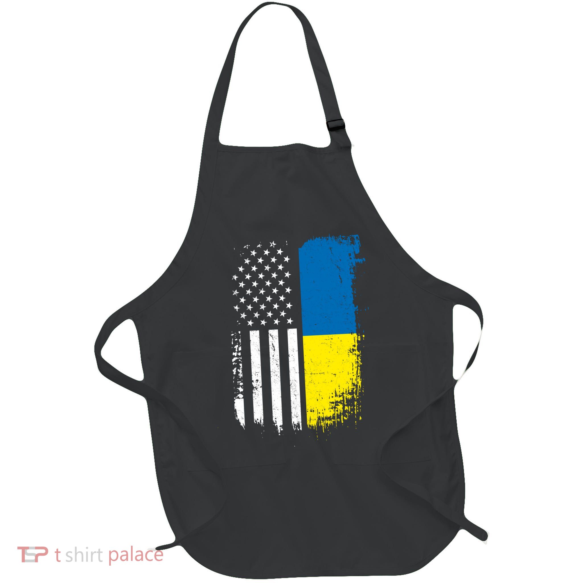 Distressed USA Ukraine Flag Stand With Ukraine Full-Length Apron With Pockets