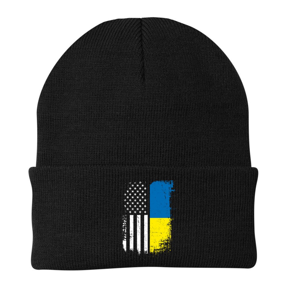 Distressed USA Ukraine Flag Stand With Ukraine Beanie