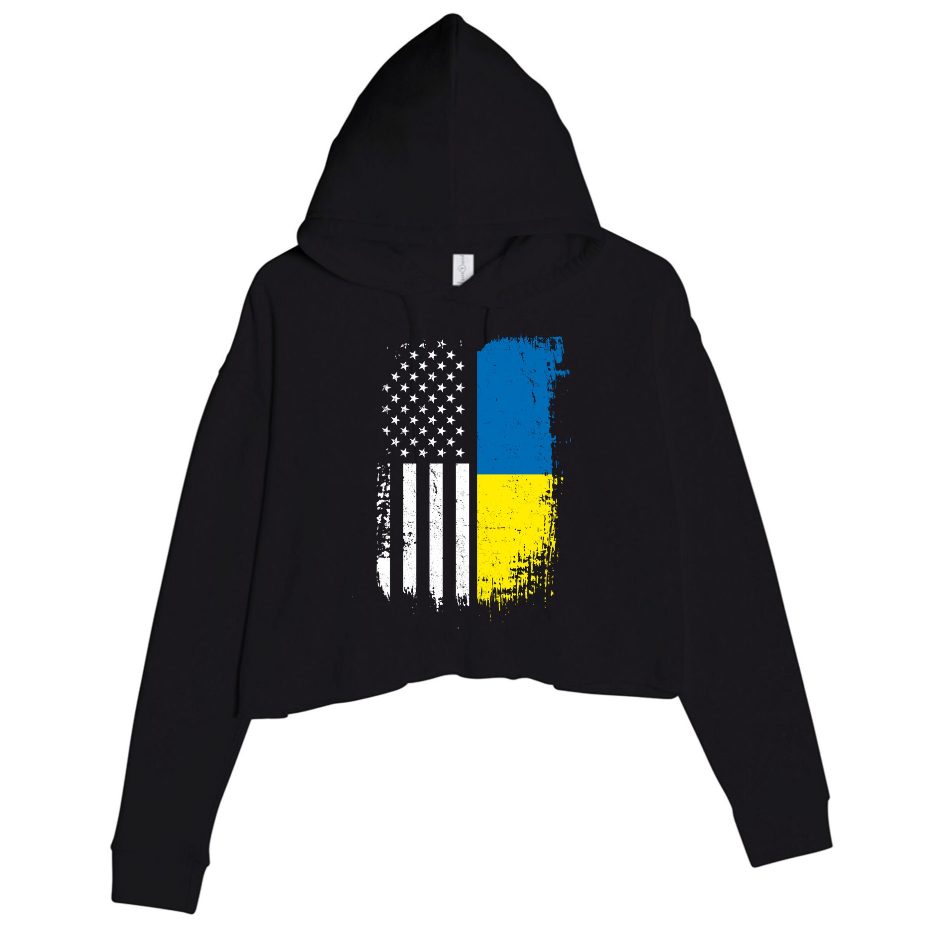 Distressed USA Ukraine Flag Stand With Ukraine Crop Fleece Hoodie