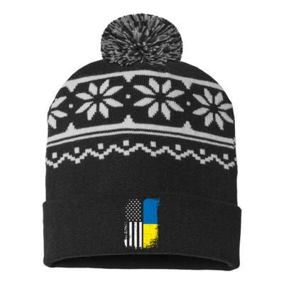 Distressed USA Ukraine Flag Stand With Ukraine USA-Made Snowflake Beanie