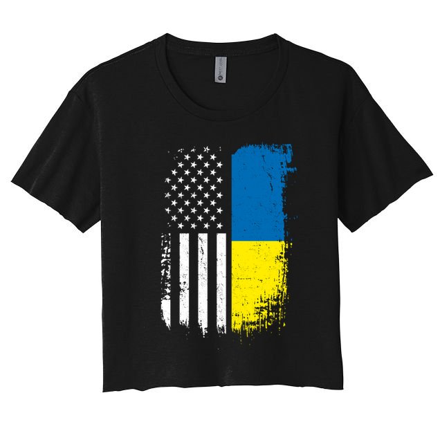 Distressed USA Ukraine Flag Stand With Ukraine Crop Top