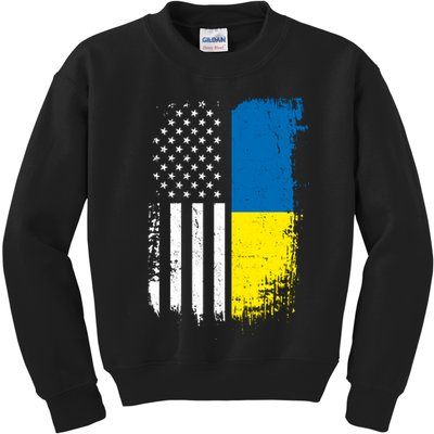 Distressed USA Ukraine Flag Stand With Ukraine Kids Sweatshirt