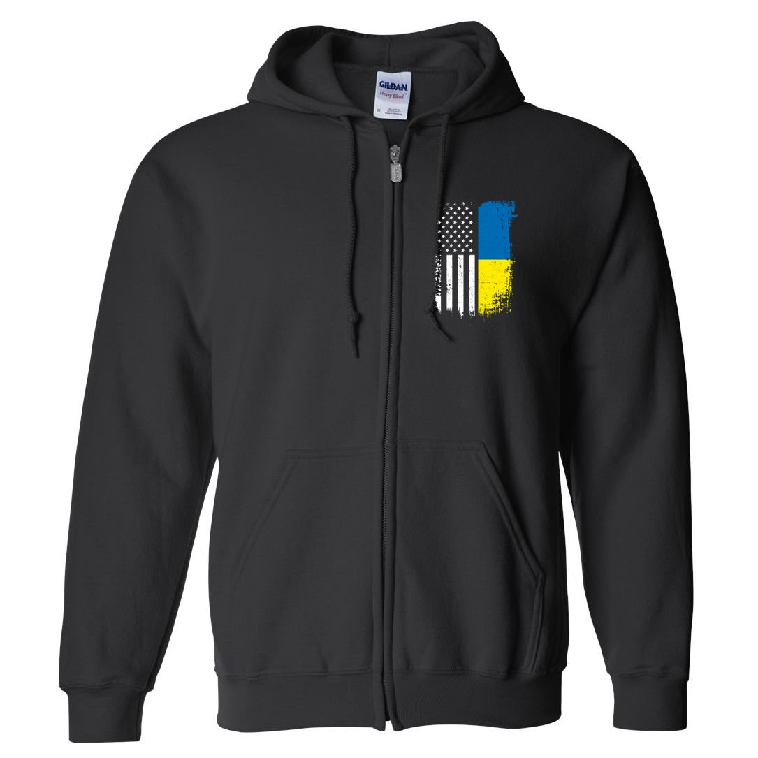 Distressed USA Ukraine Flag Stand With Ukraine Full Zip Hoodie