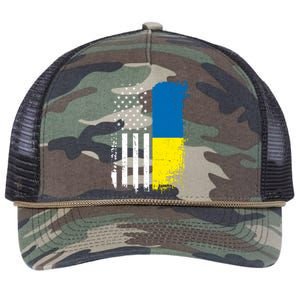 Distressed USA Ukraine Flag Stand With Ukraine Retro Rope Trucker Hat Cap