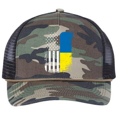 Distressed USA Ukraine Flag Stand With Ukraine Retro Rope Trucker Hat Cap