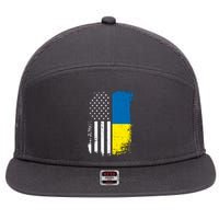 Distressed USA Ukraine Flag Stand With Ukraine 7 Panel Mesh Trucker Snapback Hat