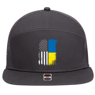 Distressed USA Ukraine Flag Stand With Ukraine 7 Panel Mesh Trucker Snapback Hat