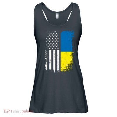 Distressed USA Ukraine Flag Stand With Ukraine Ladies Essential Flowy Tank