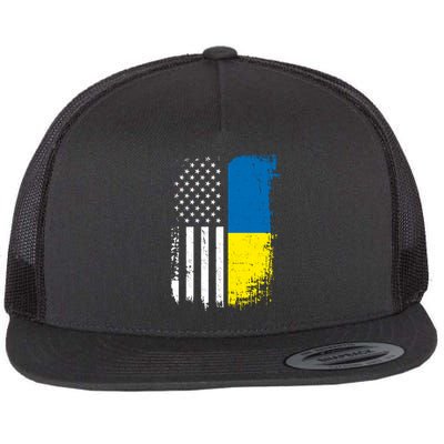 Distressed USA Ukraine Flag Stand With Ukraine Flat Bill Trucker Hat