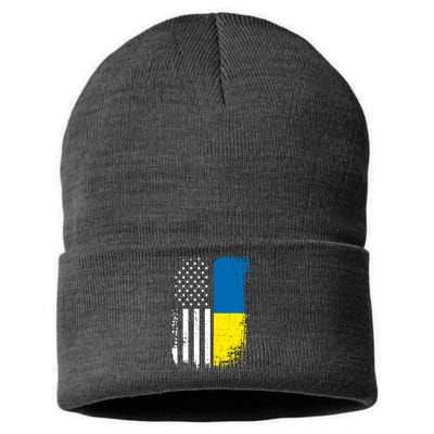 Distressed USA Ukraine Flag Stand With Ukraine Sustainable Knit Beanie