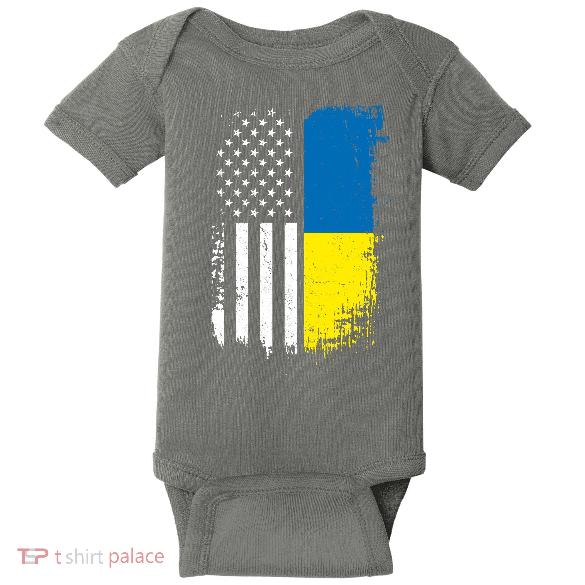 Distressed USA Ukraine Flag Stand With Ukraine Baby Bodysuit