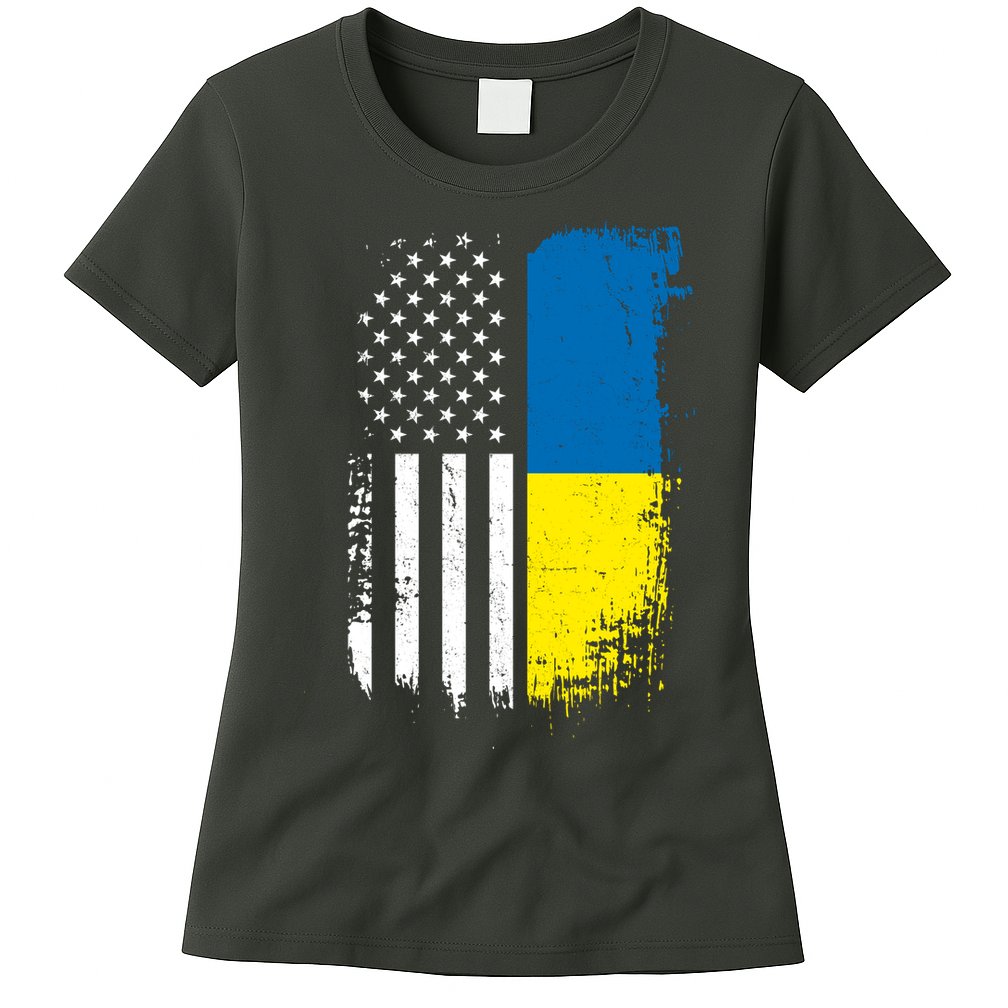 Distressed USA Ukraine Flag Stand With Ukraine Womens T-Shirt