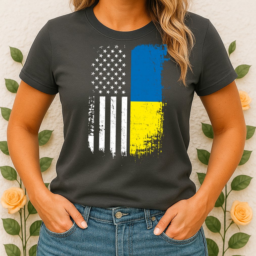 Distressed USA Ukraine Flag Stand With Ukraine Womens T-Shirt