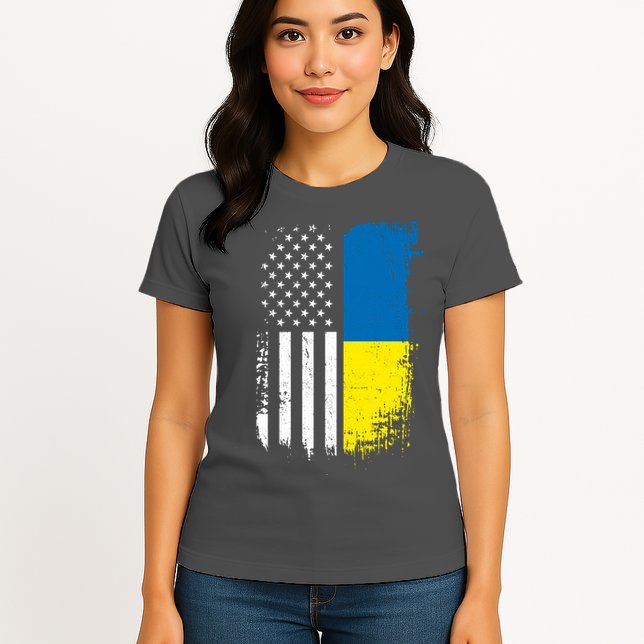 Distressed USA Ukraine Flag Stand With Ukraine Womens T-Shirt