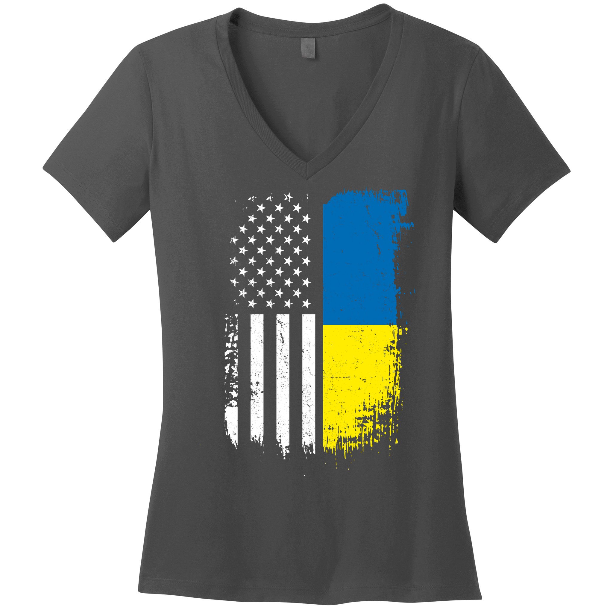 Distressed USA Ukraine Flag Stand With Ukraine Women's V-Neck T-Shirt