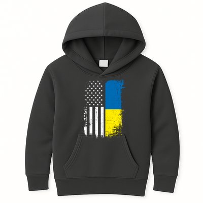 Distressed USA Ukraine Flag Stand With Ukraine Kids Hoodie