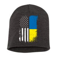 Distressed USA Ukraine Flag Stand With Ukraine Short Acrylic Beanie