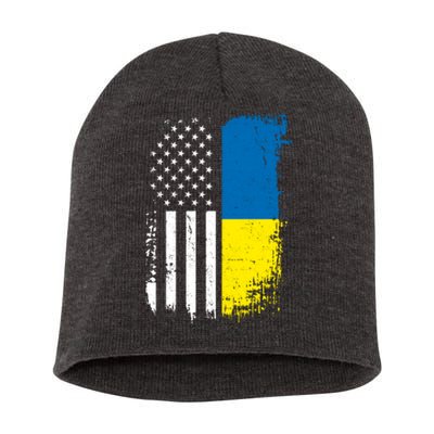 Distressed USA Ukraine Flag Stand With Ukraine Short Acrylic Beanie