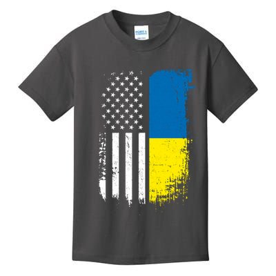 Distressed USA Ukraine Flag Stand With Ukraine Kids T-Shirt