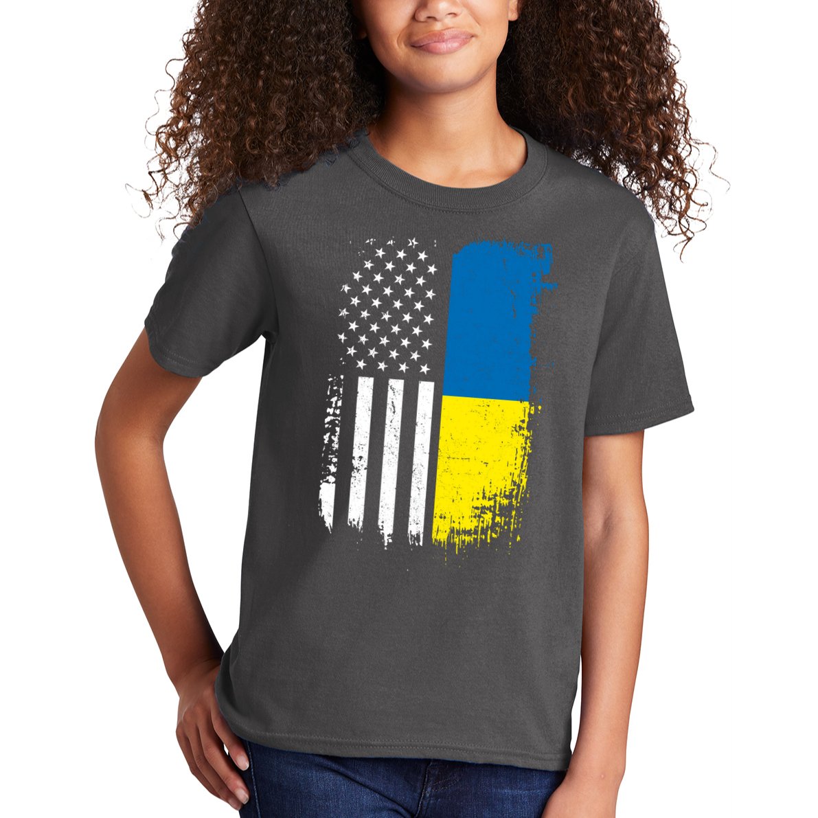 Distressed USA Ukraine Flag Stand With Ukraine Kids T-Shirt